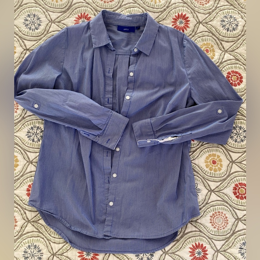 Blue and white striped button down, Apt 9
